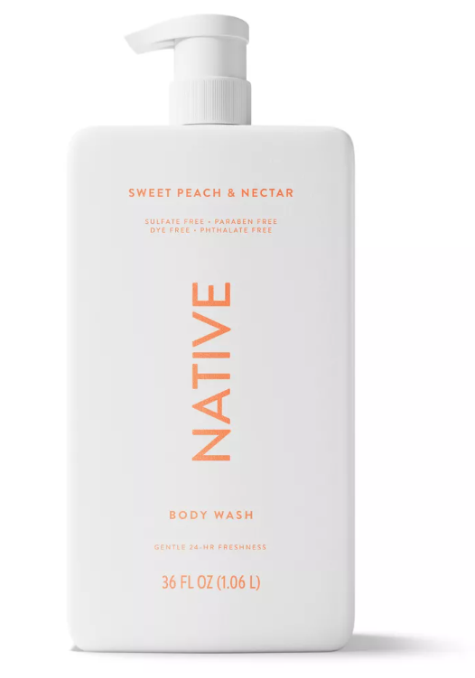 Native Body Wash for Women & Men - Sweet Peach & Nectar - Sulfate Free with Pump - 36 fl oz